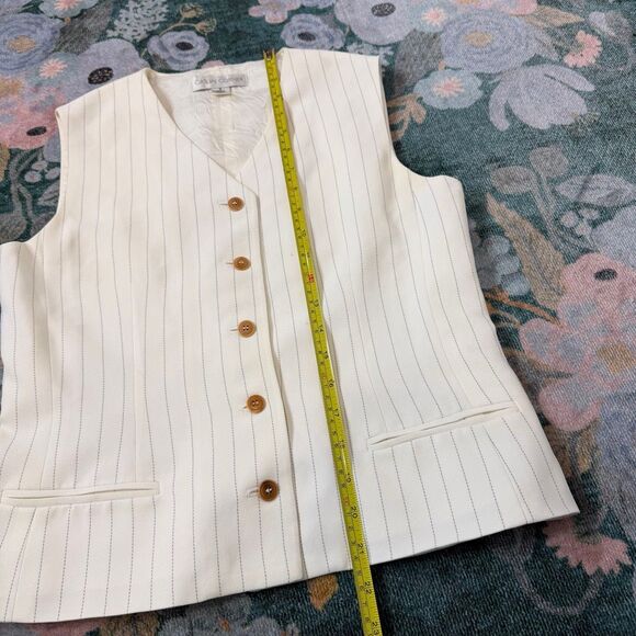 Casual Corner Vintage Vest Womens White Pinstripe Work Button Up Sleeveless Sz 6 - Picture 10 of 11